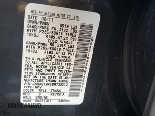 2011 Infiniti FX with VIN JN8AS1MW5BM735012, listed as a Copart auction lot 57234155 with 84,258 mi miles and Salvage title. Bid and sale history available at DreamBid. Image 13.
