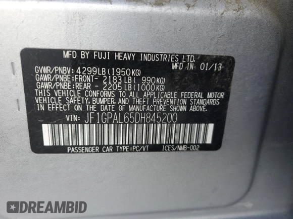 2013 Subaru Impreza Special Sports Premium z VIN JF1GPAL65DH845200, wystawiony jako Copart lot #58053715 z przebiegiem 99 608 mil mil oraz Szkoda całkowita • Salvage title. Historia ofert i sprzedaży dostępna na DreamBid. Obrazek 12.
