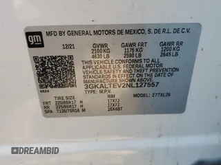 2022 GMC Terrain SLE z VIN 3GKALTEV2NL127557, wystawiony jako Copart lot #56729945 z przebiegiem Nie podano mil oraz Czysty tytuł • Clean title. Historia ofert i sprzedaży dostępna na DreamBid. Obrazek 13.