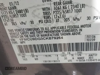 2012 Ford Escape XLT с VIN 1FMCU9DG3CKB79264, выставлен на аукционе IAAI как лот 42293824 с пробегом 277 468 миль миль и . История ставок и продаж доступна на DreamBid. Изображение 9.