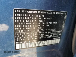2020 Volkswagen Tiguan S with VIN 3VV1B7AX6LM137823, listed as a Copart auction lot 52152295 with Not provided miles and Salvage title. Bid and sale history available at DreamBid. Image 16.