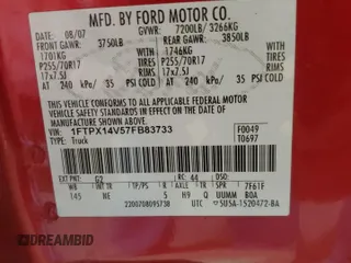 2007 Ford F-150 XLT with VIN 1FTPX14V57FB83733, listed as a Copart auction lot 53819235 with 163,265 mi miles and Clean Title. Bid and sale history available at carsss.com. Image 12.