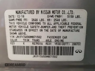 2017 Infiniti Q50 Red Sport 400 с VIN JN1FV7ARXHM871562, выставлен на аукционе Copart как лот 56331735 с пробегом 94 061 миль миль и Списание • Salvage title. История ставок и продаж доступна на DreamBid. Изображение 12.