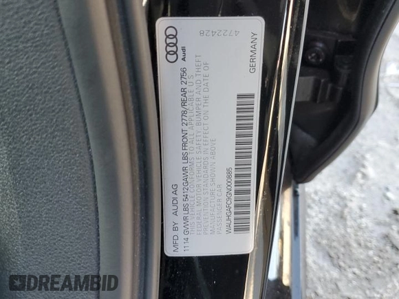 2016 Audi A6 Prestige with VIN WAUHGAFC9GN000885, listed as a Copart auction lot 53656633 with 98,685 mi miles and Salvage title. Bid and sale history available at DreamBid. Image 12.
