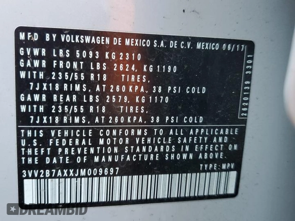 2018 Volkswagen Tiguan SEL z VIN 3VV2B7AXXJM009697, wystawiony jako Copart lot #66335425 z przebiegiem 129 117 mil mil oraz Czysty tytuł • Clean title. Historia ofert i sprzedaży dostępna na DreamBid. Obrazek 13.