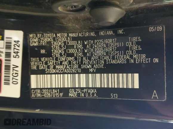 2010 Toyota Sienna XLE with VIN 5TDDK4CC7AS028210, listed as a Copart auction lot 65343295 with 172,206 mi miles and Clean title. Bid and sale history available at DreamBid. Image 13.