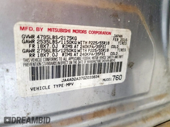 2016 Mitsubishi Outlander ES with VIN JA4AD2A37GZ033834, listed as a Copart auction lot 61653055 with 240,855 mi miles and Clean title. Bid and sale history available at DreamBid. Image 13.