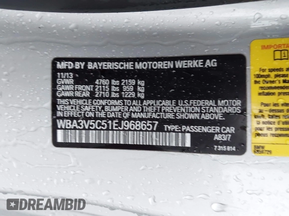 2014 BMW 4 Series 428i with VIN WBA3V5C51EJ968657, listed as a IAAI auction lot 41718019 with 111,083 mi miles and . Bid and sale history available at DreamBid. Image 9.