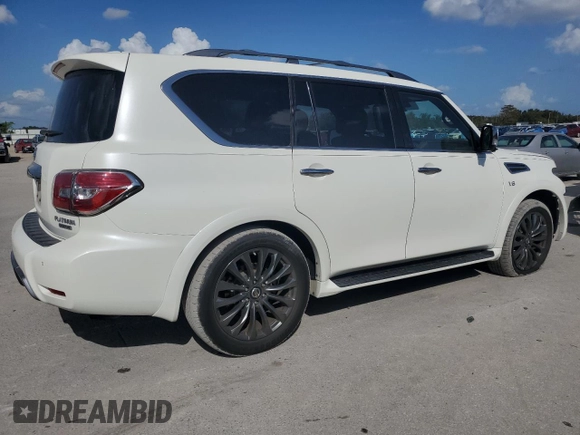 2020 Nissan Armada Platinum with VIN JN8AY2NF5L9360651, listed as a Copart auction lot 80011224 with 28,093 mi miles and Salvage Title. Bid and sale history available at carsss.com. Image 3.