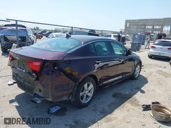2014 Kia Optima LX with VIN 5XXGM4A70EG273483, listed as a IAAI auction lot 42402765 with 129,770 mi miles and . Bid and sale history available at DreamBid. Image 4.