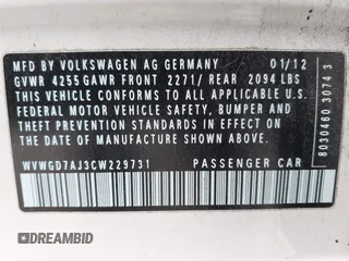 2012 Volkswagen GTI w/Sunroof & Navi PZEV с VIN WVWGD7AJ3CW229731, выставлен на аукционе IAAI как лот 41875537 с пробегом 134 174 миль миль и . История ставок и продаж доступна на DreamBid. Изображение 9.