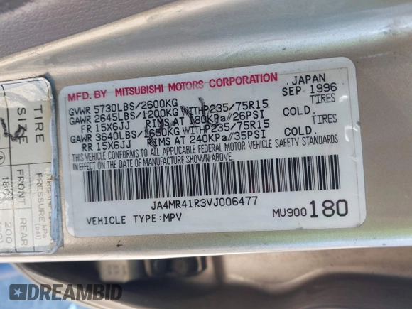 1997 Mitsubishi Montero z VIN JA4MR41R3VJ006477, wystawiony jako IAAI lot #41326277 z przebiegiem 239 378 mil mil oraz . Historia ofert i sprzedaży dostępna na DreamBid. Obrazek 9.