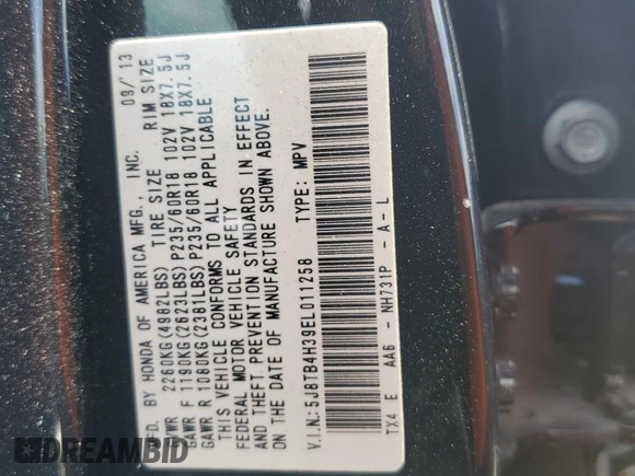2014 Acura RDX with VIN 5J8TB4H39EL011258, listed as a Copart auction lot 56334874 with 81,530 mi miles and Salvage Title. Bid and sale history available at DreamBid. Image 14.