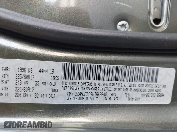 2017 Jeep Compass Latitude с VIN 3C4NJCBB7HT669240, выставлен на аукционе IAAI как лот 42530366 с пробегом 90 789 миль миль и . История ставок и продаж доступна на DreamBid. Изображение 9.