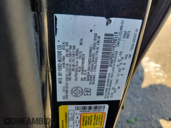 2015 Ford Fusion SE z VIN 3FA6P0H77FR298519, wystawiony jako Copart lot #61187465 z przebiegiem Nie podano mil oraz Nie do naprawy • Non repairable. Historia ofert i sprzedaży dostępna na DreamBid. Obrazek 13.