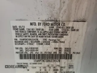 2013 Ford Taurus SHO z VIN 1FAHP2KT3DG224528, wystawiony jako Copart lot #49248075 z przebiegiem 159 716 mil mil oraz Nie do naprawy • Non repairable. Historia ofert i sprzedaży dostępna na DreamBid. Obrazek 12.