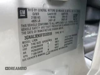 2015 Chevrolet Captiva Sport LT with VIN 3GNAL3EK6FS530599, listed as a Copart auction lot 78209584 with Not Provided miles and Non Repairable. Bid and sale history available at DreamBid. Image 12.