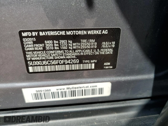 2015 BMW X6 xDrive50i with VIN 5UXKU6C56F0F94269, listed as a Copart auction lot 67249363 with 140,030 mi miles. Bid and sale history available at carsss.com. Image 15.