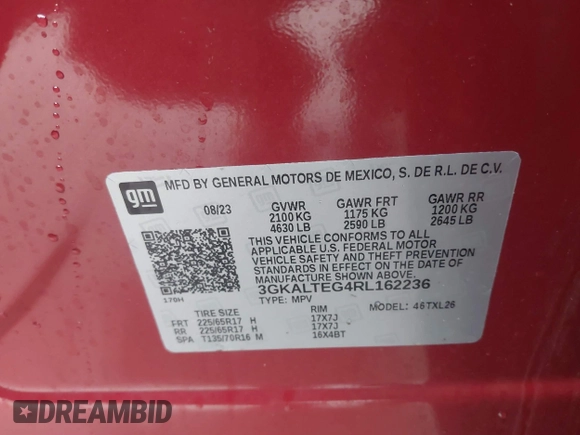 2024 GMC Terrain SLE z VIN 3GKALTEG4RL162236, wystawiony jako IAAI lot #41733811 z przebiegiem 35 542 mil mil oraz . Historia ofert i sprzedaży dostępna na DreamBid. Obrazek 9.