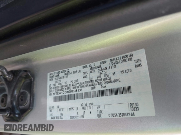 2016 Ford F-150 XL with VIN 1FTEW1CG1GKD38136, listed as a IAAI auction lot 41675759 with 115,807 mi miles and . Bid and sale history available at carsss.com. Image 9.