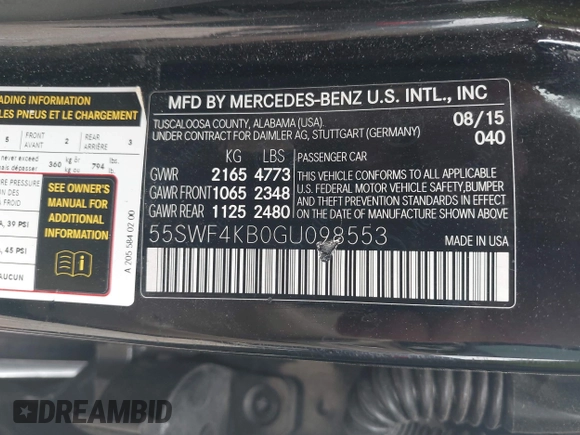 2016 Mercedes-Benz C 300 Luxury with VIN 55SWF4KB0GU098553, listed as a IAAI auction lot 42344188 with 167,970 mi miles and . Bid and sale history available at DreamBid. Image 9.