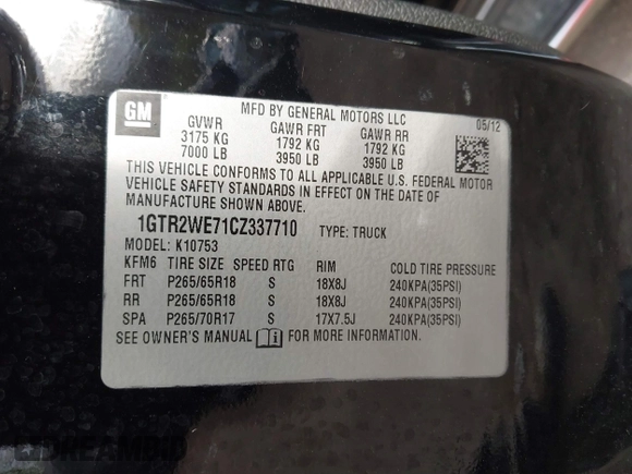 2012 GMC Sierra 1500 SLT z VIN 1GTR2WE71CZ337710, wystawiony jako IAAI lot #40658228 z przebiegiem 105 781 mil mil oraz . Historia ofert i sprzedaży dostępna na DreamBid. Obrazek 9.