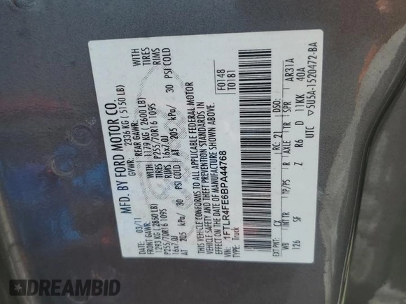 2011 Ford Ranger XLT with VIN 1FTLR4FE6BPA44768, listed as a Copart auction lot 56314625 with Not provided miles and Clean title. Bid and sale history available at DreamBid. Image 13.