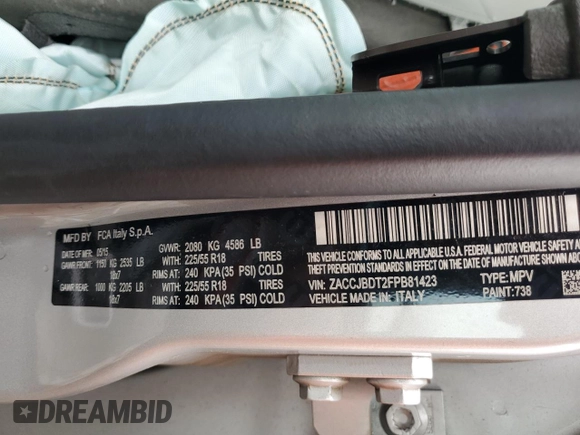 2015 Jeep Renegade Limited z VIN ZACCJBDT2FPB81423, wystawiony jako Copart lot #59581385 z przebiegiem 50 987 mil mil oraz Szkoda całkowita • Salvage title. Historia ofert i sprzedaży dostępna na DreamBid. Obrazek 13.