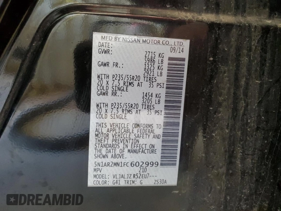 2015 Nissan Pathfinder SV with VIN 5N1AR2MN1FC602999, listed as a Copart auction lot 51792295 with 203,379 mi miles and Clean Title. Bid and sale history available at carsss.com. Image 13.
