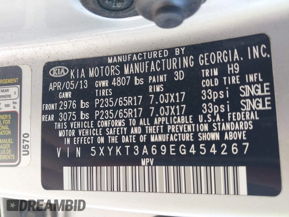 2014 Kia Sorento LX with VIN 5XYKT3A69EG454267, listed as a IAAI auction lot 41865480 with 150,922 mi miles. Bid and sale history available at carsss.com. Image 9.
