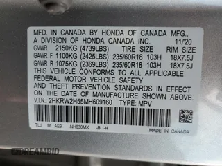 2021 Honda CR-V EX with VIN 2HKRW2H55MH609160, listed as a Copart auction lot 46141845 with 96,464 mi miles and Non Repairable. Bid and sale history available at carsss.com. Image 13.