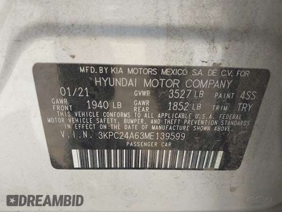 2021 Hyundai Accent SE z VIN 3KPC24A63ME139599, wystawiony jako IAAI lot #42207032 z przebiegiem 91 695 mil mil oraz . Historia ofert i sprzedaży dostępna na DreamBid. Obrazek 9.