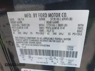2014 Ford F-150 XL z VIN 1FTEX1EM5EFD02780, wystawiony jako IAAI lot #41737983 z przebiegiem 166 508 mil mil oraz . Historia ofert i sprzedaży dostępna na DreamBid. Obrazek 9.