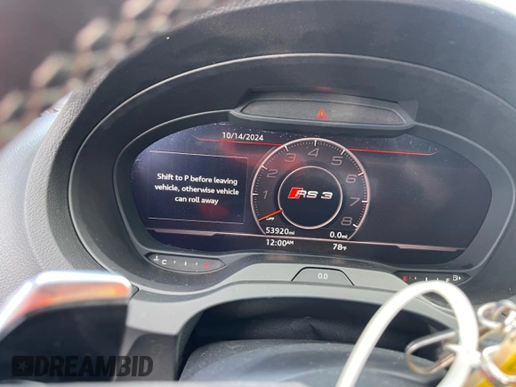 2019 Audi RS 3 z VIN WUABWGFF6KA905869, wystawiony jako Copart lot #75100574 z przebiegiem 53 920 mil mil oraz Nie do naprawy. Historia ofert i sprzedaży dostępna na DreamBid. Obrazek 9.
