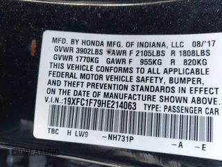 2017 Honda Civic Sedan EX-L with VIN 19XFC1F79HE214063, listed as a IAAI auction lot 41823628 with 45,314 mi miles. Bid and sale history available at carsss.com. Image 9.