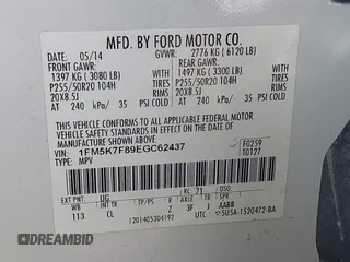 2014 Ford Explorer Limited with VIN 1FM5K7F89EGC62437, listed as a IAAI auction lot 39832146 with Not Provided miles and . Bid and sale history available at carsss.com. Image 9.