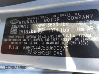 2011 Hyundai Accent GLS with VIN KMHCN4AC5BU620770, listed as a IAAI auction lot 42086165 with 233,404 mi miles and . Bid and sale history available at DreamBid. Image 9.