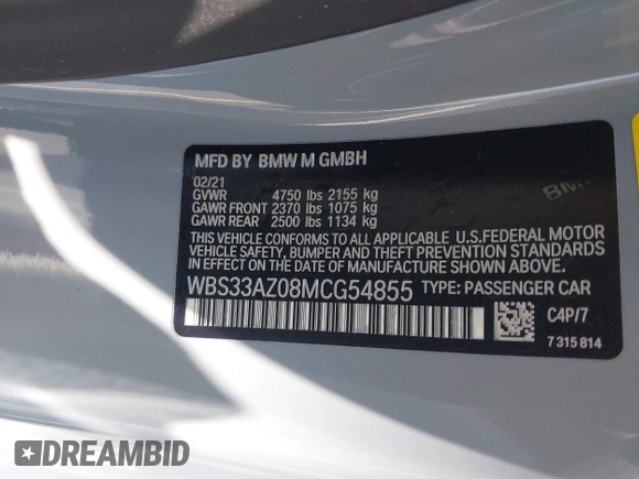 2021 BMW M4 Competition z VIN WBS33AZ08MCG54855, wystawiony jako IAAI lot #42269042 z przebiegiem 15 890 mil mil oraz . Historia ofert i sprzedaży dostępna na DreamBid. Obrazek 9.