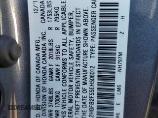 2014 Honda Civic Sedan LX with VIN 2HGFB2F55EH506012, listed as a Copart auction lot 45542855 with 186,712 mi miles and Salvage Title. Bid and sale history available at carsss.com. Image 12.