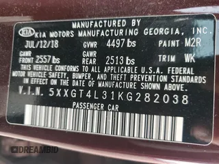 2019 Kia Optima LX with VIN 5XXGT4L31KG282038, listed as a Copart auction lot 45764855 with 53,126 mi miles and Salvage Title. Bid and sale history available at carsss.com. Image 15.