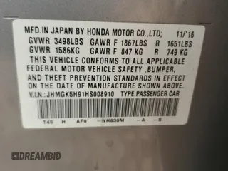 2017 Honda Fit EX-L with VIN JHMGK5H91HS008910, listed as a Copart auction lot 87458324 with 74,745 mi miles and Salvage title. Bid and sale history available at DreamBid. Image 12.