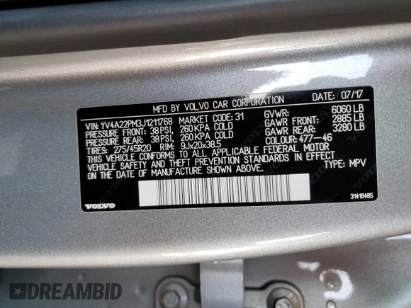 2018 Volvo XC90 R-Design with VIN YV4A22PM3J1211768, listed as a Copart auction lot 61493843 with 60,616 mi miles. Bid and sale history available at carsss.com. Image 12.