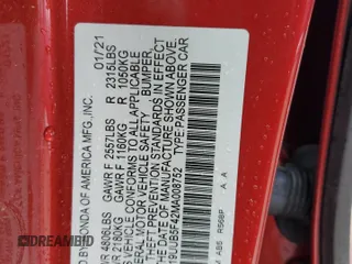 2021 Acura TLX Technology with VIN 19UUB5F42MA008752, listed as a Copart auction lot 51679665 with Not provided miles and Salvage title. Bid and sale history available at DreamBid. Image 14.
