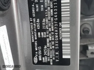 2015 Kia Optima LX with VIN 5XXGM4A73FG463117, listed as a Copart auction lot 45537405 with 168,443 mi miles and Salvage Title. Bid and sale history available at carsss.com. Image 14.