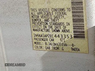 2014 Nissan Maxima SV with VIN 1N4AA5AP2EC443353, listed as a IAAI auction lot 42538040 with 174,615 mi miles and . Bid and sale history available at DreamBid. Image 9.