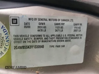 2000 Buick Regal LS with VIN 2G4WB55K3Y1330948, listed as a IAAI auction lot 42151630 with Not Provided miles and . Bid and sale history available at DreamBid. Image 9.