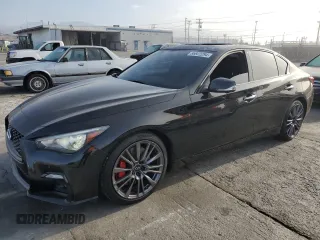 2021 Infiniti Q50 Red Sport 400 with VIN JN1FV7DP8MM850388, listed as a Copart auction lot 86922294 with 50,220 mi miles and Salvage Title. Bid and sale history available at DreamBid. Image 1.