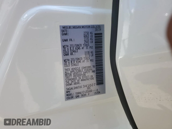 2025 Infiniti QX60 Autograph with VIN 5N1AL1HU5SC341027, listed as a Copart auction lot 65010435 with 5,180 mi miles and Salvage title. Bid and sale history available at DreamBid. Image 13.