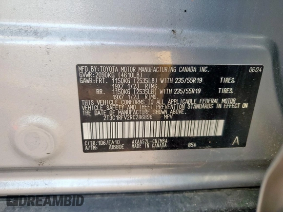 2024 Toyota RAV4 XLE Premium with VIN 2T3C1RFV2RC286896, listed as a Copart auction lot 64267695 with 18,872 mi miles and Salvage title. Bid and sale history available at DreamBid. Image 13.