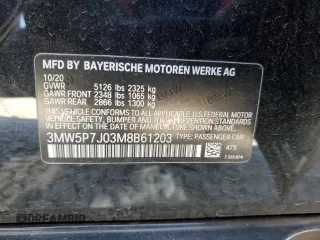 2021 BMW 3 Series 330e with VIN 3MW5P7J03M8B61203, listed as a Copart auction lot 46775885 with 0 mi miles and Salvage Title. Bid and sale history available at carsss.com. Image 15.
